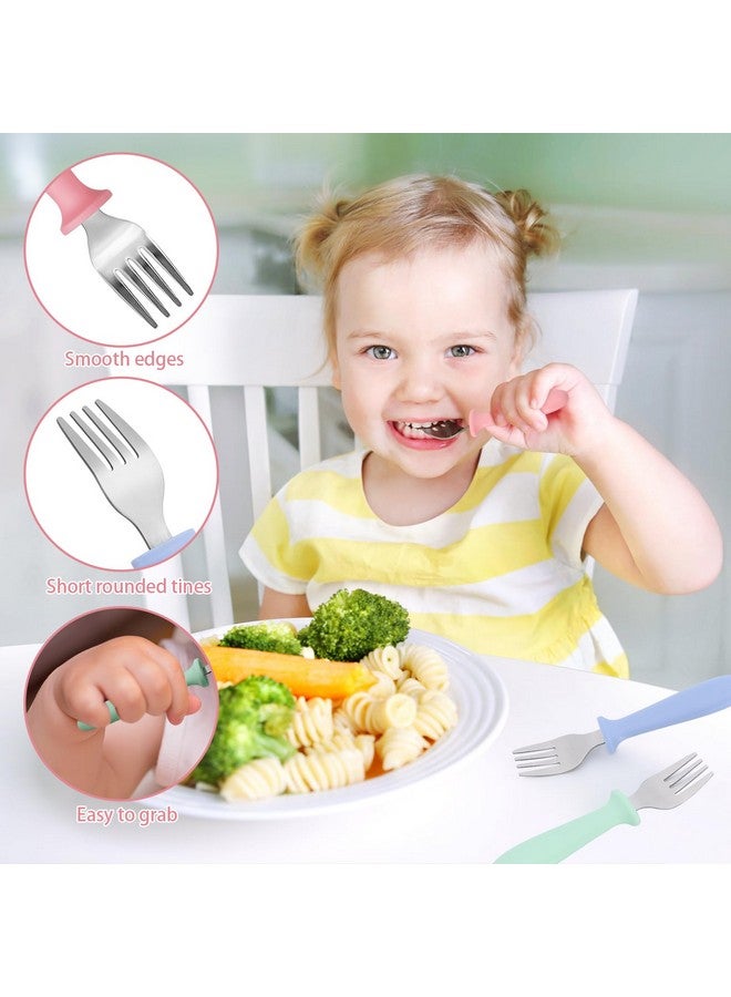 Pimoys Pimoys 6 Pieces Toddler Forks Baby Forks for Self Feeding,Kids Forks with Plastic Handle,Stainless Steel Toddler Silverware,Children's Safe Toddler Utensils,Dishwasher Safe  - Image 3