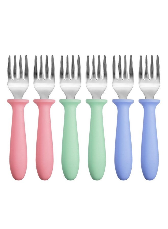 Pimoys Pimoys 6 Pieces Toddler Forks Baby Forks for Self Feeding,Kids Forks with Plastic Handle,Stainless Steel Toddler Silverware,Children's Safe Toddler Utensils,Dishwasher Safe  - Image 1