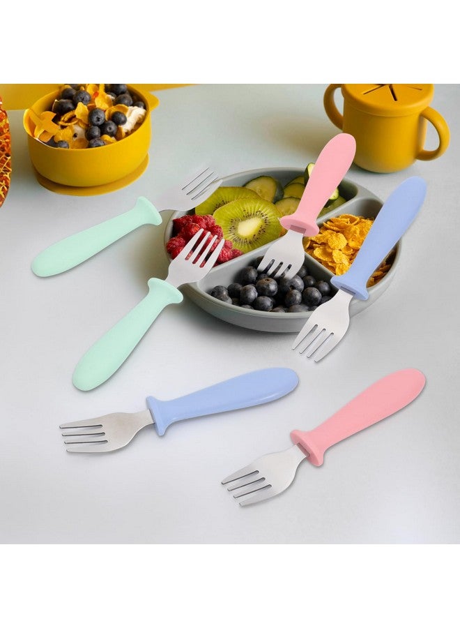 Pimoys Pimoys 6 Pieces Toddler Forks Baby Forks for Self Feeding,Kids Forks with Plastic Handle,Stainless Steel Toddler Silverware,Children's Safe Toddler Utensils,Dishwasher Safe  - Image 4