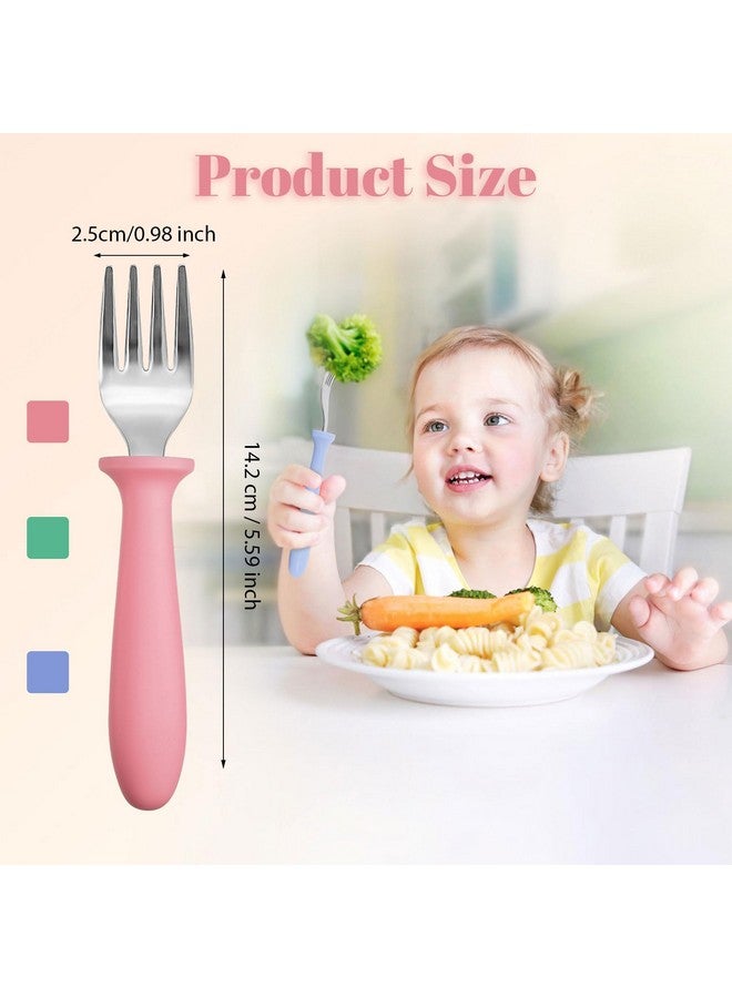 Pimoys Pimoys 6 Pieces Toddler Forks Baby Forks for Self Feeding,Kids Forks with Plastic Handle,Stainless Steel Toddler Silverware,Children's Safe Toddler Utensils,Dishwasher Safe  - Image 2