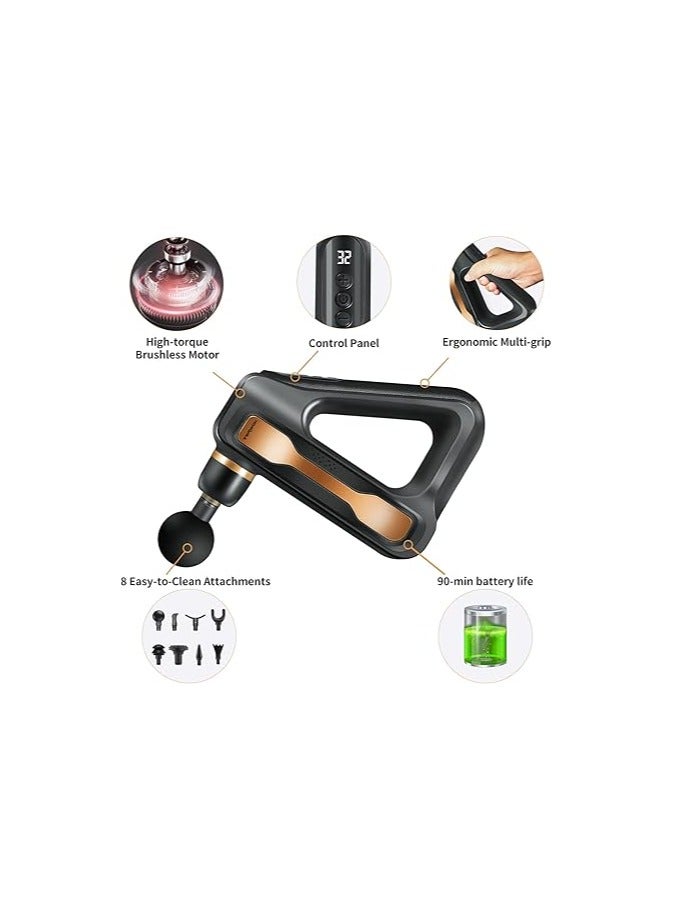 مسدس تدليك TERWOK، مسدس تدليك الظهر، مسدس تدليك الأنسجة العميقة للعضلات، مسدس تدليك بالقرع، مسدس تدليك العضلات المحمول باليد، 32 سرعة، جهاز تدليك محمول هادئ، 8 رؤوس، عمر بطارية طويل - Image 2