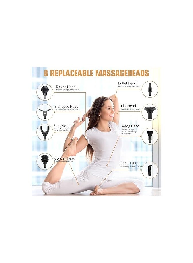 مسدس تدليك TERWOK، مسدس تدليك الظهر، مسدس تدليك الأنسجة العميقة للعضلات، مسدس تدليك بالقرع، مسدس تدليك العضلات المحمول باليد، 32 سرعة، جهاز تدليك محمول هادئ، 8 رؤوس، عمر بطارية طويل - Image 4
