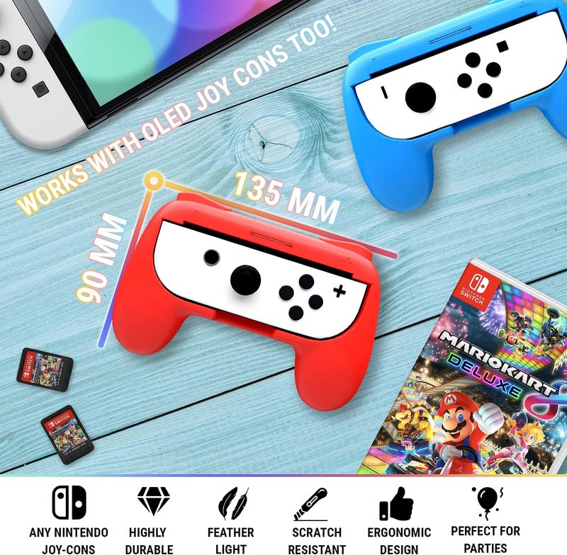 Orzly Grips compatible with Nintendo Switch Joy-Cons for Extra Comfort - TWIN PACK (1x RED & 1x BLUE) Universal Sided Grip Attachments for use with Nintendo Switch Joy-Cons - Image 4