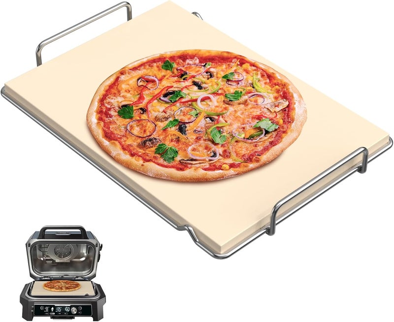 SafBbcue حجر بيتزا مع رف لملحقات Ninja Woodfire Grill XL سلسلة OG800 OG900، ملحقات فرن بيتزا Woodfire لملحقات Ninja OG951 OG850 OG952، حجر خبز بيتزا مستطيل للشواية - Image 1