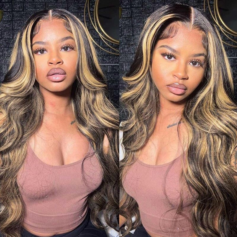 Juvid 13x6 Highlight Body Wave Lace Front Wigs Human Hair Ombre Lace Front Balayage Wig Human Hair HD Lace Front Wigs Human Hair 180 Density FB27 Glueless Pre Plucked With Baby Hair For Women 26inch