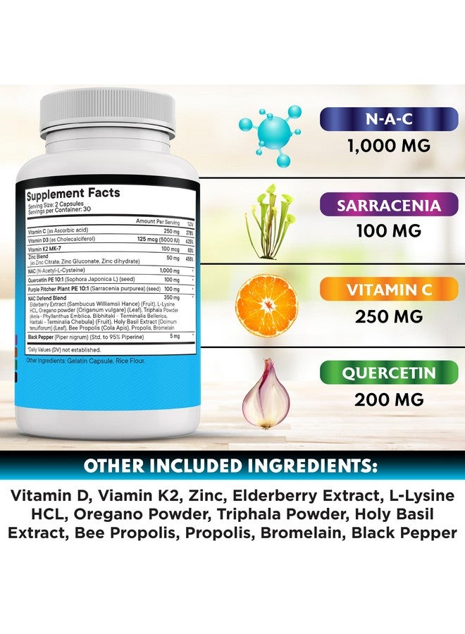 New Age مكمل NAC من نيو إيدج N-أسيتيل سيستين - مع فيتامين D3، K2، زنك، كيرسيتين، تريبهالا، ساراكنيا بوربوريا، توت البلسان، ريحان مقدس، بروبوليس النحل، بروميلين، L-لايسين - 120 حبة - Image 3