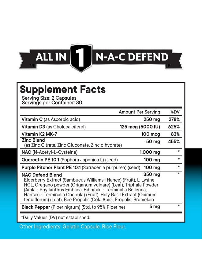 New Age مكمل NAC من نيو إيدج N-أسيتيل سيستين - مع فيتامين D3، K2، زنك، كيرسيتين، تريبهالا، ساراكنيا بوربوريا، توت البلسان، ريحان مقدس، بروبوليس النحل، بروميلين، L-لايسين - 120 حبة - Image 2
