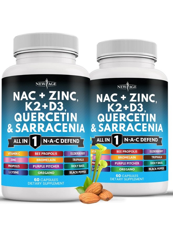 New Age مكمل NAC من نيو إيدج N-أسيتيل سيستين - مع فيتامين D3، K2، زنك، كيرسيتين، تريبهالا، ساراكنيا بوربوريا، توت البلسان، ريحان مقدس، بروبوليس النحل، بروميلين، L-لايسين - 120 حبة - Image 1