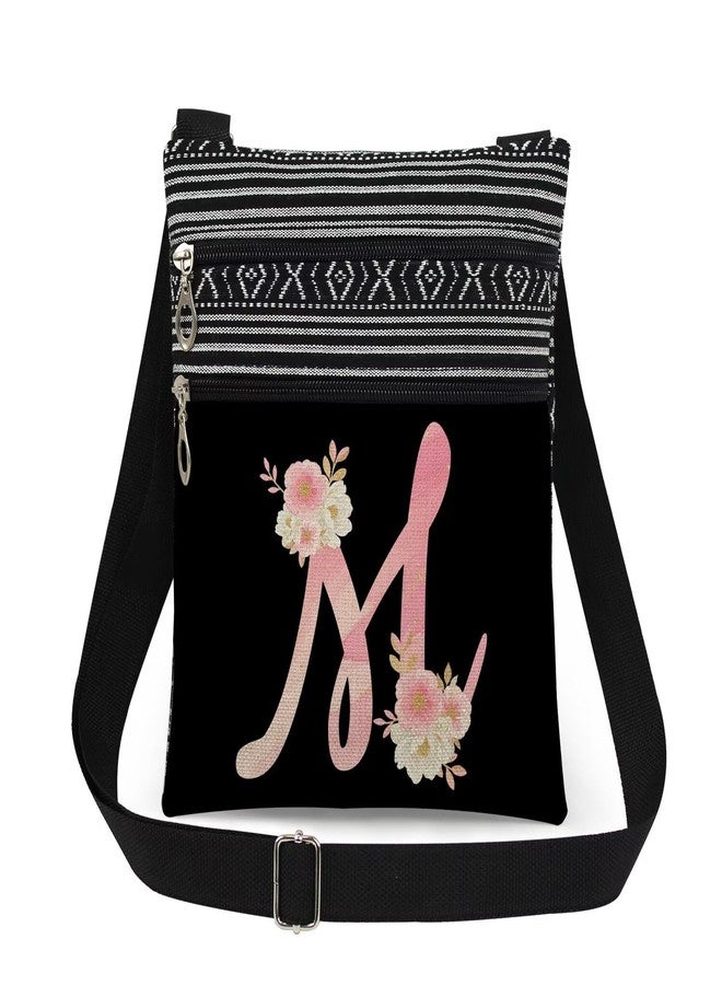 XiaoGalaee Pink Art Letter M Crossbody Bag Gilded Floral Print with M Letter Messenger Bag Daily Use Adjustable Strap Crossbody Purse Birthday Gift Valentine Present​​ for Adult Bridesmaid Gift - Image 1
