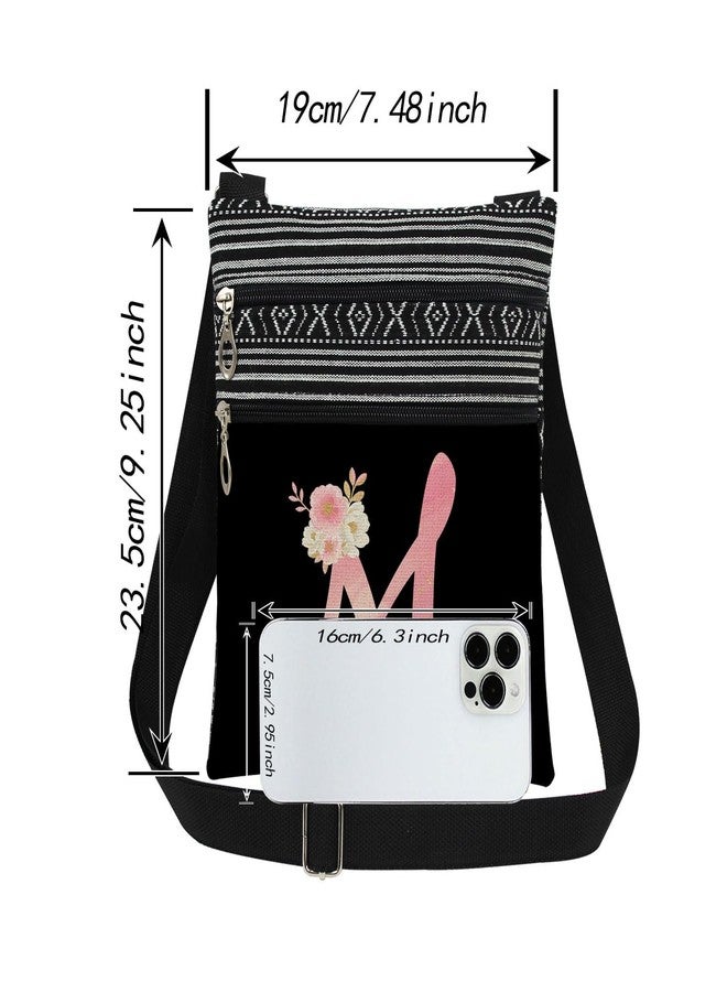 XiaoGalaee Pink Art Letter M Crossbody Bag Gilded Floral Print with M Letter Messenger Bag Daily Use Adjustable Strap Crossbody Purse Birthday Gift Valentine Present​​ for Adult Bridesmaid Gift - Image 4