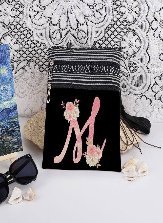 XiaoGalaee Pink Art Letter M Crossbody Bag Gilded Floral Print with M Letter Messenger Bag Daily Use Adjustable Strap Crossbody Purse Birthday Gift Valentine Present​​ for Adult Bridesmaid Gift - Image 3