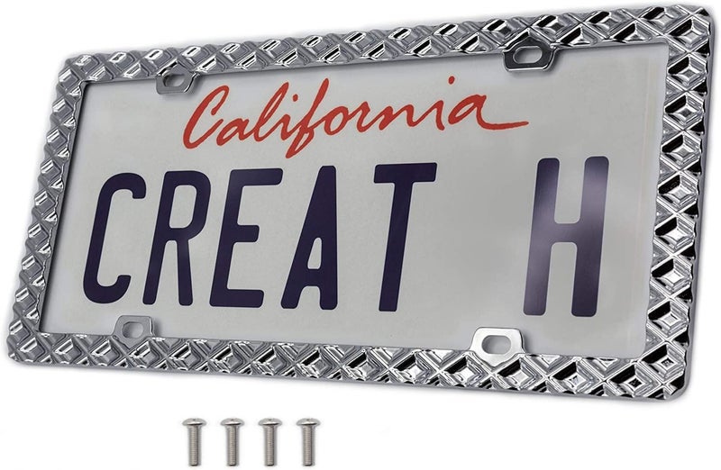 Creathome 3D Waffle Pattern Chrome License Plate Frame from Pure Zinc Alloy Metal Perfect Plate Holder - Image 3