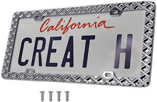 Creathome 3D Waffle Pattern Chrome License Plate Frame from Pure Zinc Alloy Metal Perfect Plate Holder - Image 1