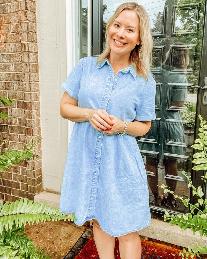 LookbookStore Women's Flowy Jean Dress Short Sleeve Denim Shirt Dress Babydoll Dress for Women Short Sleeves Casual Lapel Collared Babydoll Denim Dress Roadknight Blue Size S Size 4 6 - Image 5