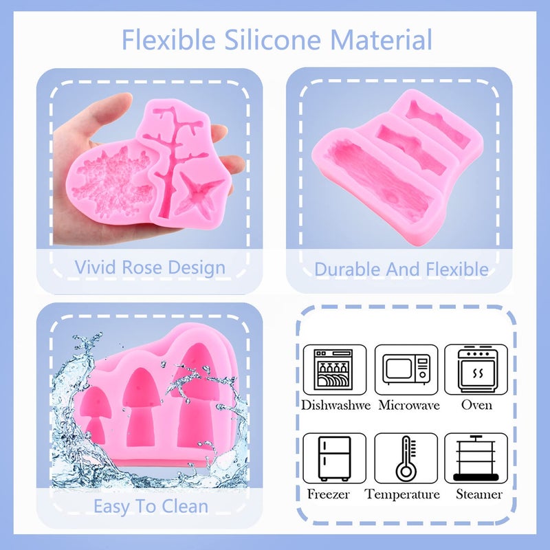 Mujiang Mujiang Forest Animal Silicone Mold Squirrel Snail Mushroom Pinecone Fondant Mold Woodland Stump Tree Trunk Candy Molds For Cake Decorating Chocolate Gum Paste Polymer Clay Set Of 5 - Image 2