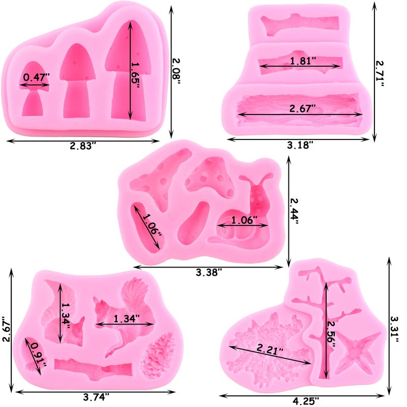Mujiang Mujiang Forest Animal Silicone Mold Squirrel Snail Mushroom Pinecone Fondant Mold Woodland Stump Tree Trunk Candy Molds For Cake Decorating Chocolate Gum Paste Polymer Clay Set Of 5 - Image 4