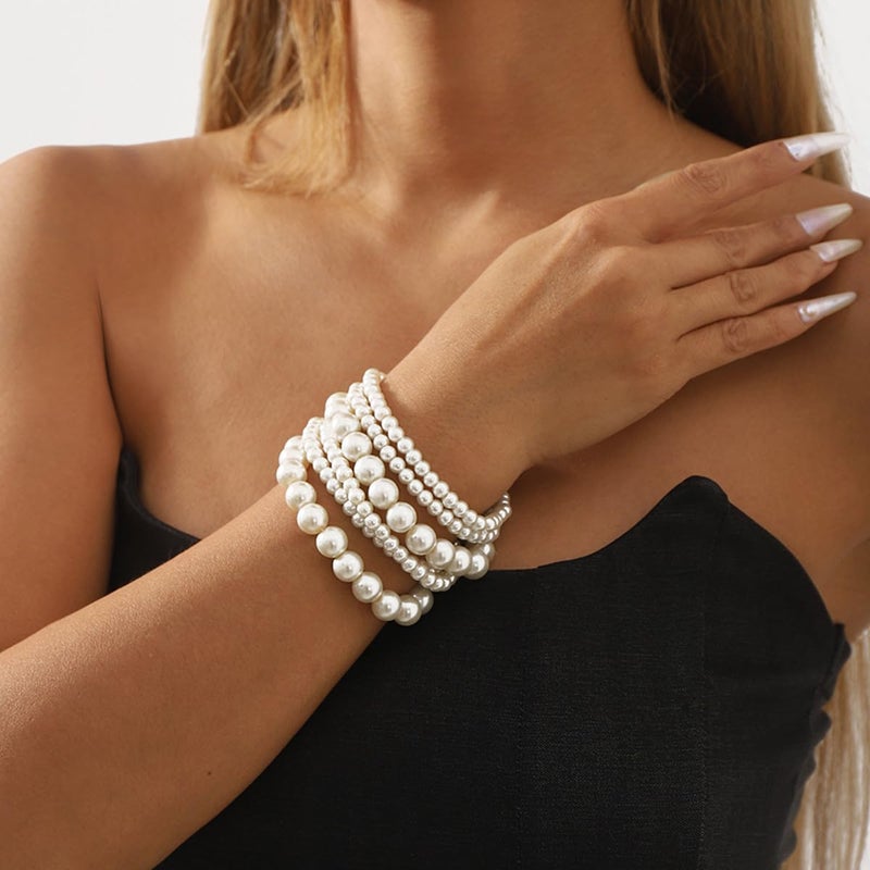 Sither 6 Pack Pearls Bracelets for Women Pearls Bracelets Set Boho Jewelry for Halloween Prom Party Christmas Gift - Image 3