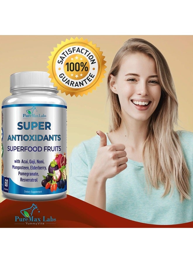 YUMMYVITE Super Antioxidant Fruit Superfood Complex - Powerful Antioxidant Superfruits, Acai, Goji, Noni, Mangosteen, Pomegranate, Elderberry, Resveratrol, Immune Support, Skin Care - 60 Capsules - Image 5