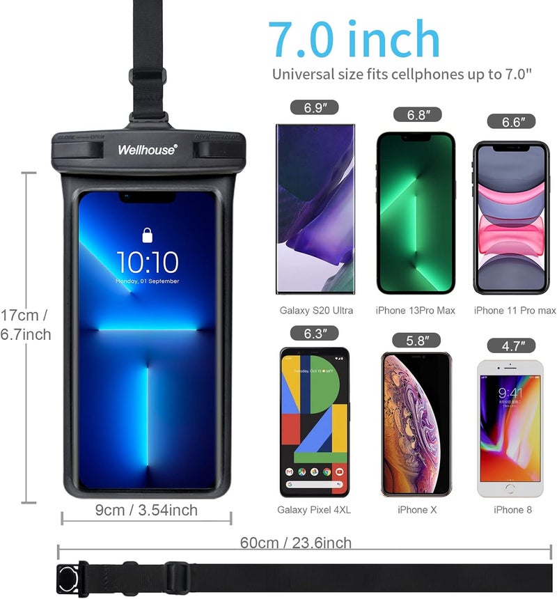 Wellhouse Waterproof Phone Pouch, Waterproof Phone Case for iPhone 15 14 13 12 Pro Max XS Samsung, IPX8 3D Cellphone Dry Bag Beach Essentials Black -1 Pack 7.0" - Image 4
