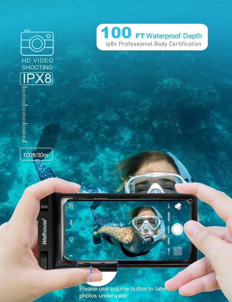 Wellhouse Waterproof Phone Pouch, Waterproof Phone Case for iPhone 15 14 13 12 Pro Max XS Samsung, IPX8 3D Cellphone Dry Bag Beach Essentials Black -1 Pack 7.0" - Image 3