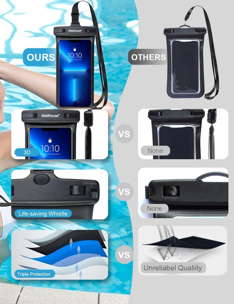 Wellhouse Waterproof Phone Pouch, Waterproof Phone Case for iPhone 15 14 13 12 Pro Max XS Samsung, IPX8 3D Cellphone Dry Bag Beach Essentials Black -1 Pack 7.0" - Image 5