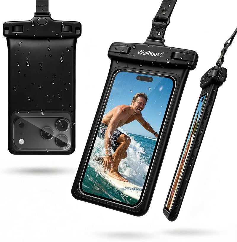 Wellhouse Waterproof Phone Pouch, Waterproof Phone Case for iPhone 15 14 13 12 Pro Max XS Samsung, IPX8 3D Cellphone Dry Bag Beach Essentials Black -1 Pack 7.0" - Image 1