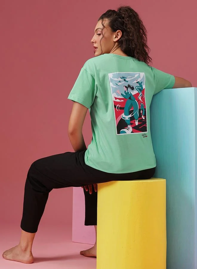 كلوفيا طقم بيجاما من بنطال وتيشيرت بطبعة الحبار