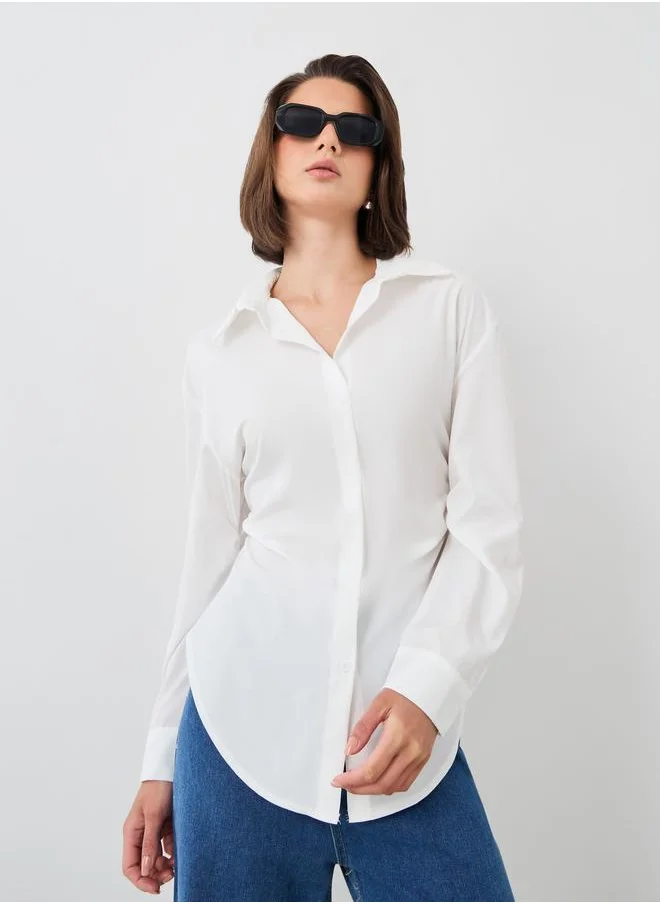 تايك تو Take Two Solid Gathered Detail Spread Collar Shirt