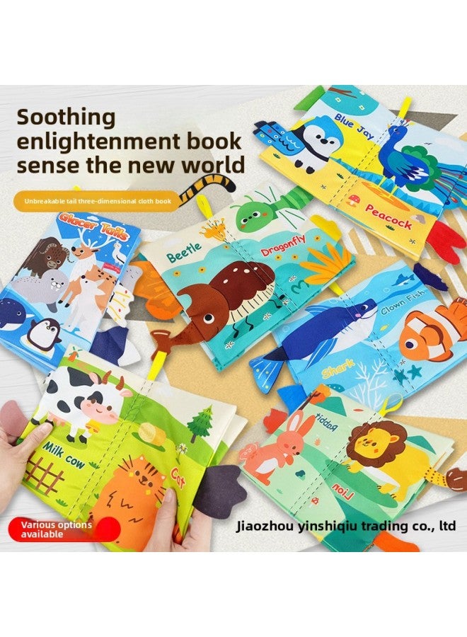Cloth Book Early Education Baby Can't Tear 0-3 Years Old Three-dimensional Tail Book Bite Enlightenment Book 6 Months Baby Educational Toys-Color:[opp Bag] Tail Cloth Book-glacier Animal (english Version 4 Pages 8 Sides With Sound Paper) 39g 
