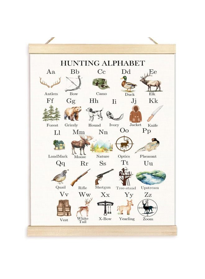 BESERH Hunting Alphabet Nursery Wall Art Posters, Kids Room Wall Decor, ABC Hunting Alphabet Educational Canvas Prints Artwork Framed for Toddler Kids Bedroom Nursery Classroom, 12x16 Inch - Image 1