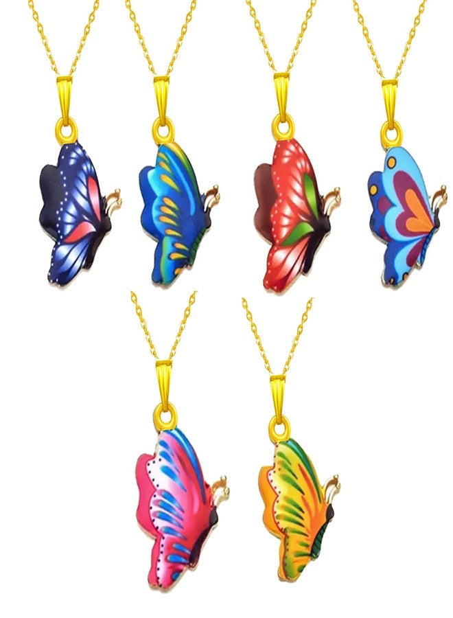 Okos Gold Plated Fashion Jewellery Combo of 6 Enamelled Fluttering Butterfly Pendant Necklace With Chain For Girls and Women CO1000477MUL