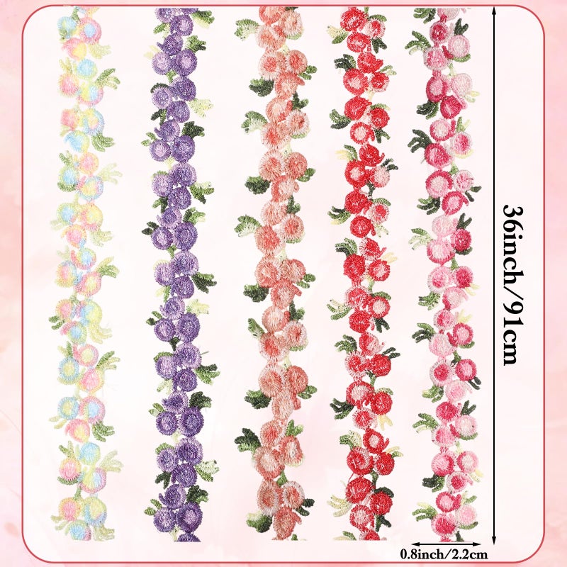 KFHENSOMR Floral Lace Ribbon Trim, Rose Lace Flower Trim for Sewing Decorating 5 Yards Rose Embroidered Polyester DIY Laces Floral Applique Craft, 2.2cm Width for Wedding Dresses Party Decor Clothes - Image 2