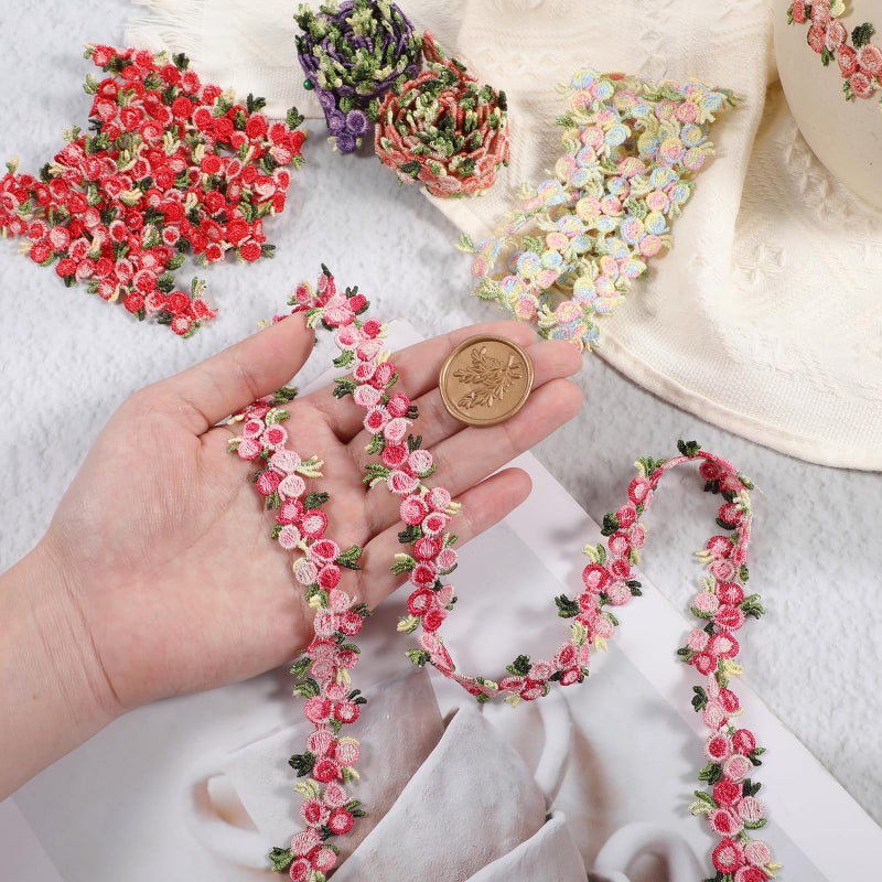 KFHENSOMR Floral Lace Ribbon Trim, Rose Lace Flower Trim for Sewing Decorating 5 Yards Rose Embroidered Polyester DIY Laces Floral Applique Craft, 2.2cm Width for Wedding Dresses Party Decor Clothes - Image 4