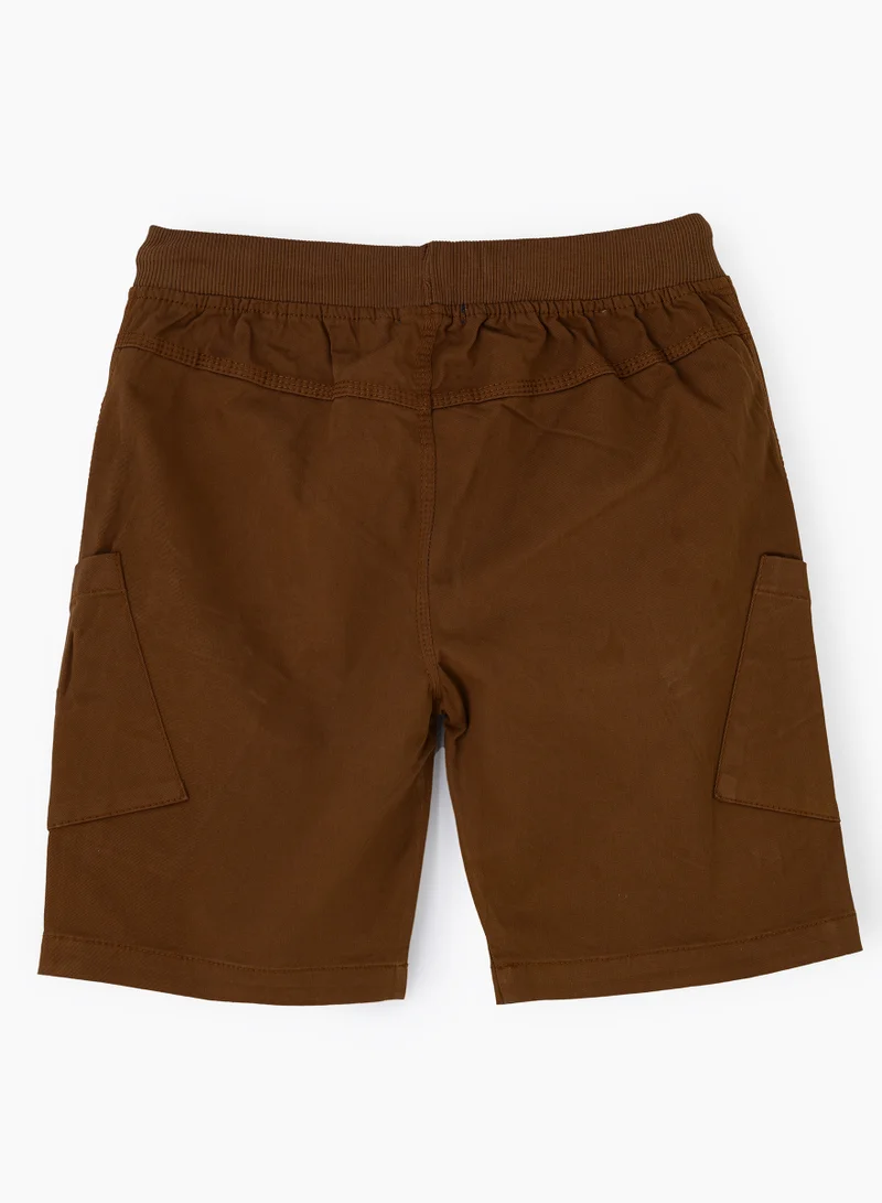 JAM Boys' Brown Cotton Cargo Shorts with Drawstring Waist