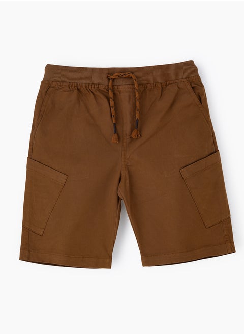 Boys' Brown Cotton Cargo Shorts with Drawstring Waist