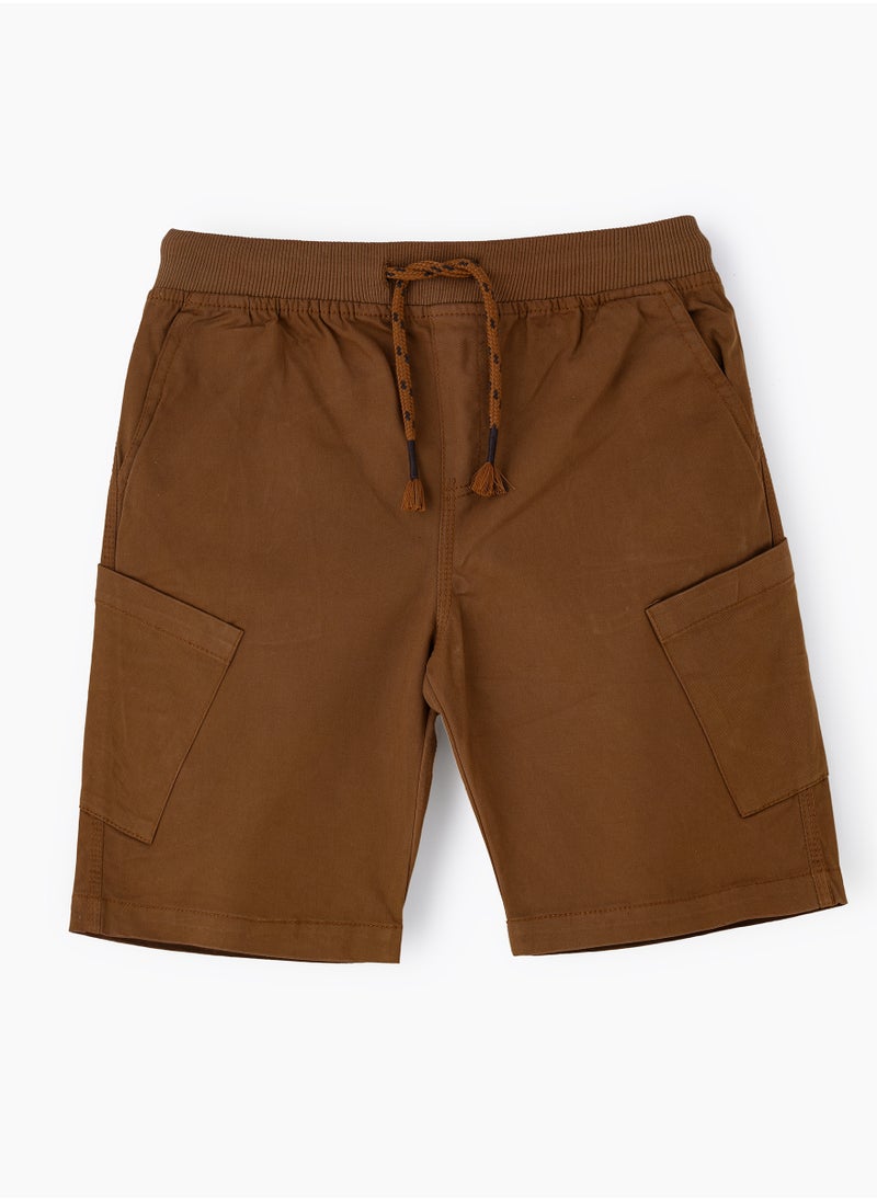 JAM Boys' Brown Cotton Cargo Shorts with Drawstring Waist  - Image 1