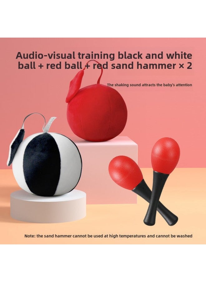 Baby Toys Small Sand Hammer Musical Instruments Red Ball Small Rattles Can Bite Puzzle Early Education Grasping Training Baby Hand Rattles-Color:Red Ball + Black And White Ball + Sand Hammer 1 Pair - Image 1