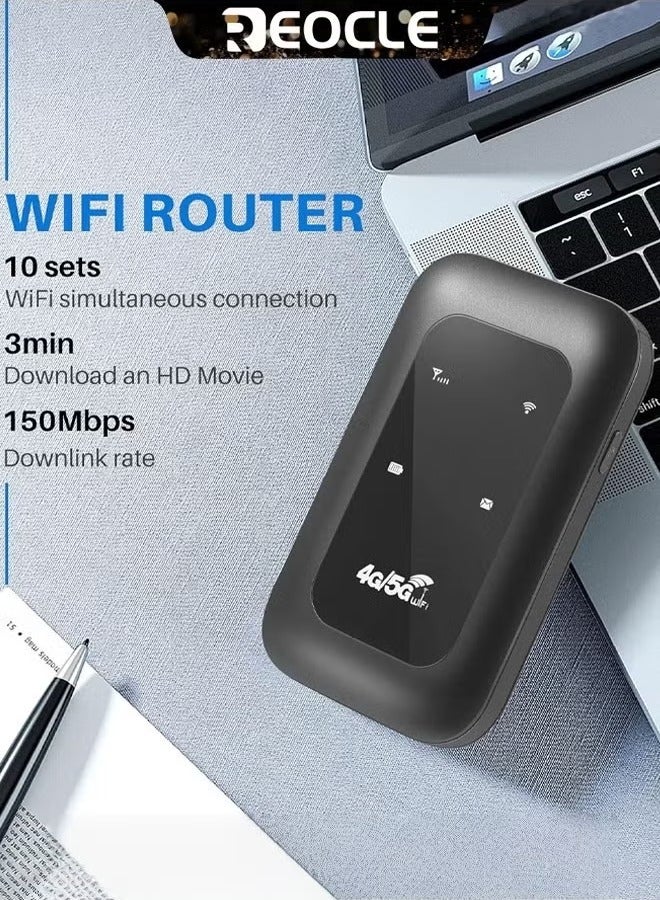 REOCLE 4G/5G Portable Wi-Fi 150Mbps Transfer Speed Supports up to 10 Devices (Black) - Image 3