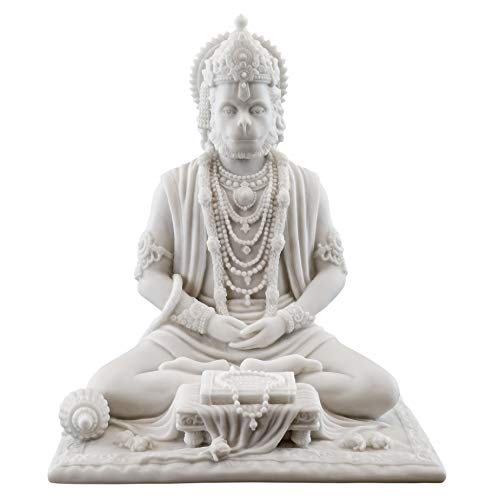 Top Collection 8" Hanuman Hindu Statue in White Marble Finish - Hindu God of Strength Figurine - Image 1