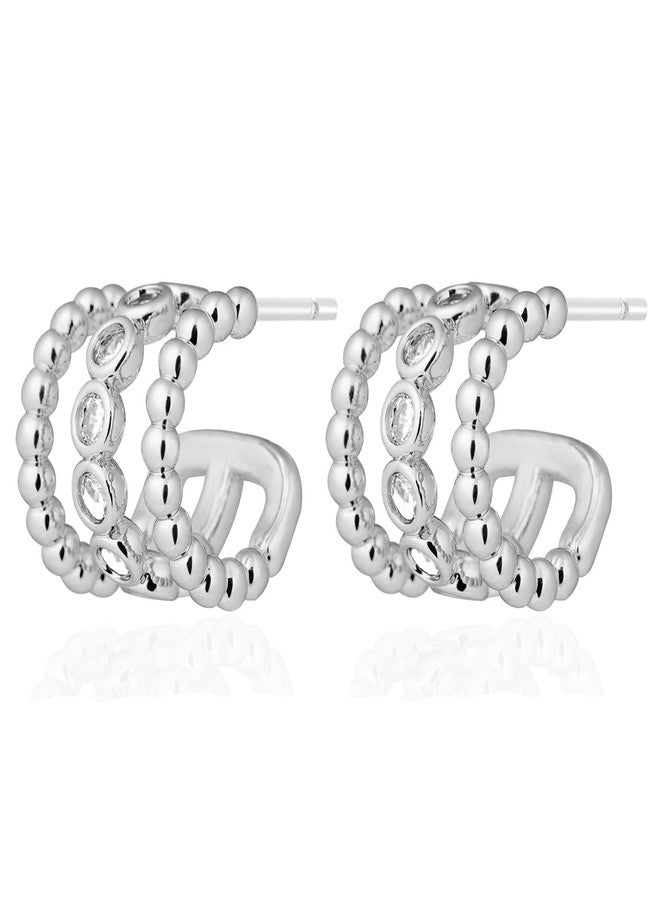 Obidos 14K Gold Plated Illusion Stud Earrings for Women | Triple Huggie Hoop Earrings for One Hole| Trendy Simple Hypoallergenic Fashion Accessories Gold Jewelry Gifts for Womens, Medium, Brass, Cubic - Image 4