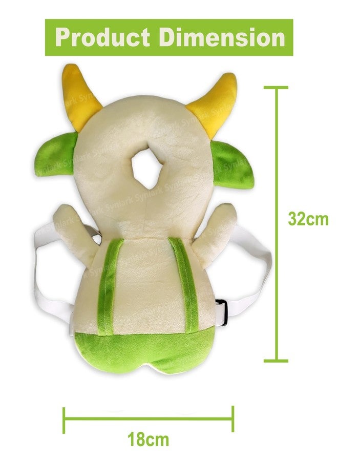 Synlark Baby Head Protector Cushion Plush Soft Toy Early Learning Toy Fall Protection Helmet Baby Head Protector Child Adjustable Shoulder Strap (Cow-Green) - Image 5