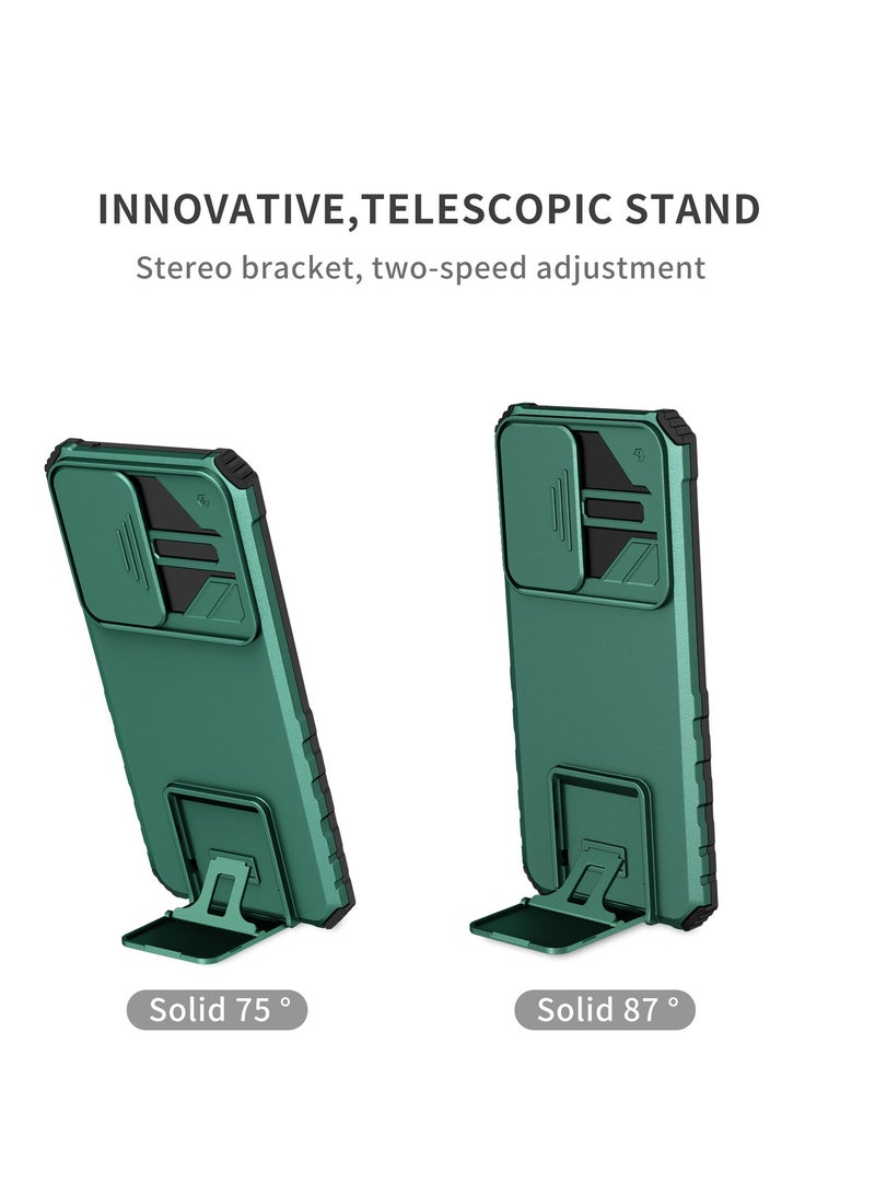 Alyashmac Samsung Galaxy A73 5G Green Mobile Phone Case Cover, Innovative Telescopic Bracket, Sliding Protection Camera Window, Bumper Shockproof Phone Back Cover - Image 2