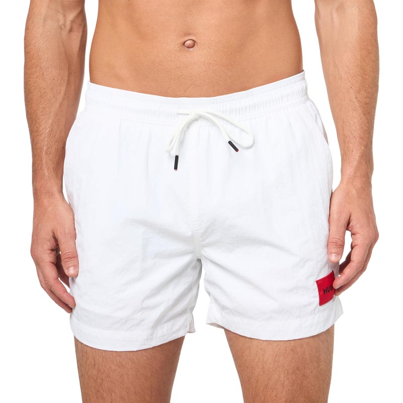 HUGO Dominica Patch Logo Quick Dry Swim Trunks Summer White XL
