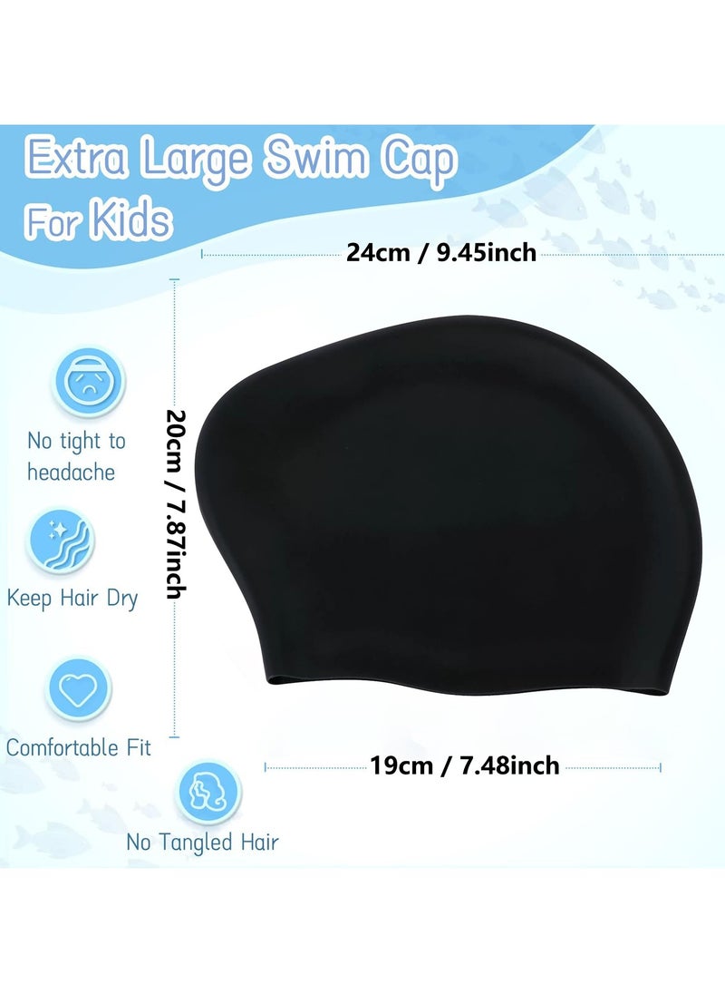 SänHahn 2 Pack Kids Long Hair Large Swim Cap for Girls Boys,  Silicone Swimming Cap for Age 8-15 Toddler Children Teens, Large Swim Hat for Long Thick Curly Hair & Dreadlocks Braids Weaves Afro Hair, Waterproof Swim Hats Bathing Caps with Ear Plugs & Nose Clip to Keep Hair Dry - (Pink & Black)  - Image 2