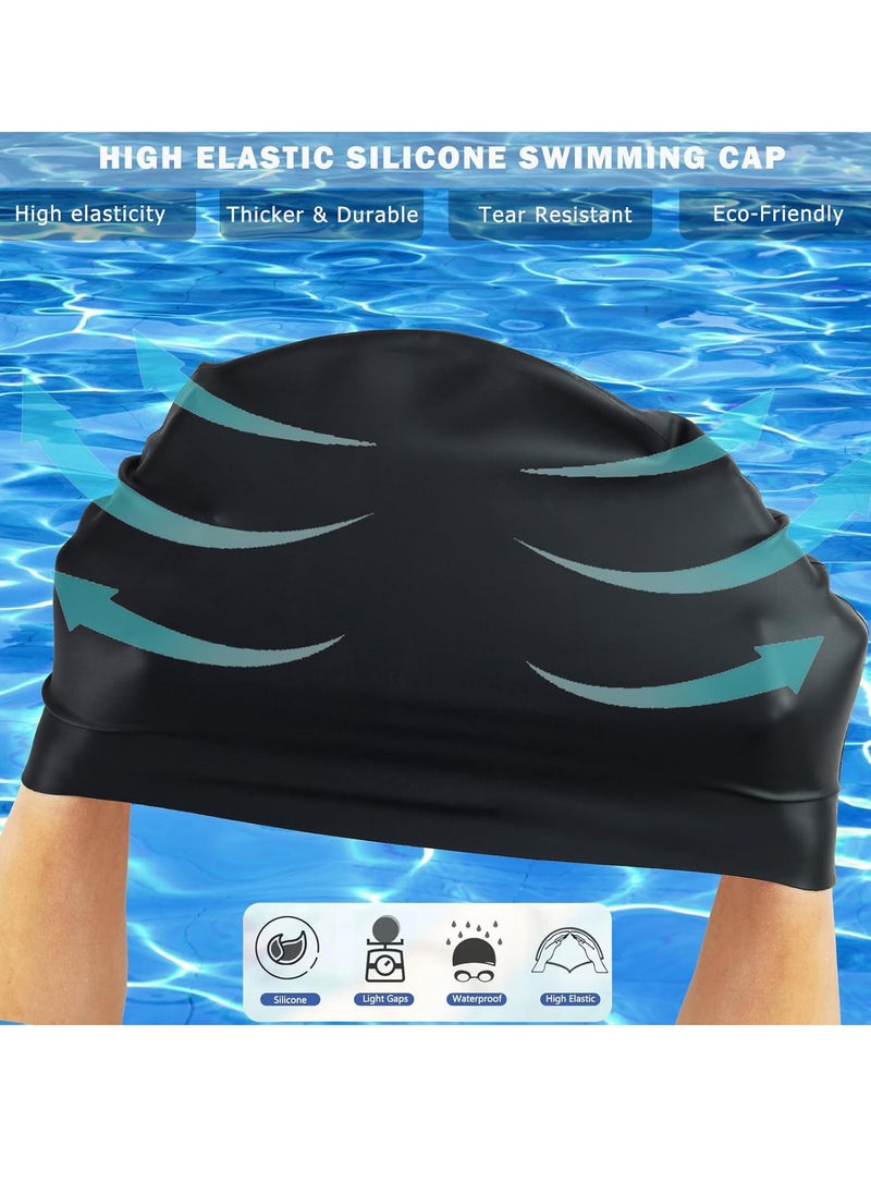 SänHahn 2 Pack Kids Long Hair Large Swim Cap for Girls Boys,  Silicone Swimming Cap for Age 8-15 Toddler Children Teens, Large Swim Hat for Long Thick Curly Hair & Dreadlocks Braids Weaves Afro Hair, Waterproof Swim Hats Bathing Caps with Ear Plugs & Nose Clip to Keep Hair Dry - (Pink & Black)  - Image 4