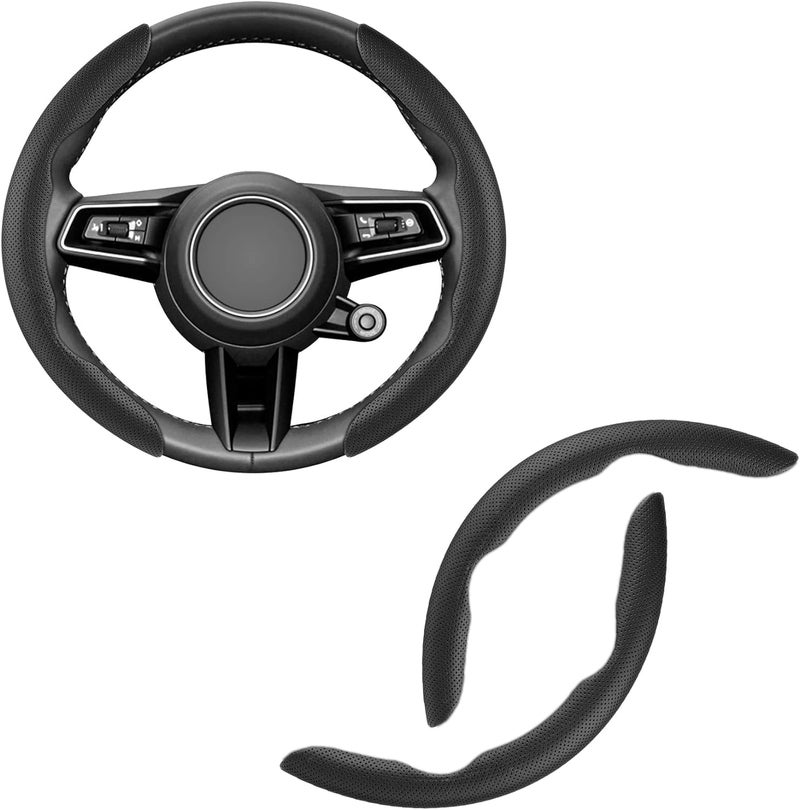 AutoBizarre Car Anti Skid Non Slip Black Leather Steering Wheel Grip Covers Decoration Universal for All Cars - Set of 2 pcs - Image 2
