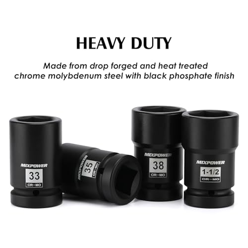 MIXPOWER 5PCS 1" Drive Truck Combination Budd Wheel Impact Socket Set, 33mm, 35mm x 17mm, 1-1/2" x 13/16", 38mm x 20mm, 41mm x 21mm - Image 2