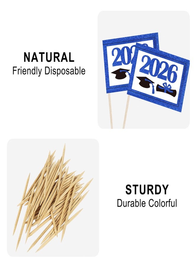JBSJBS Blue 2026 Graduation Cap Cupcake Topper Flags Banner Mini Small 2026 Graduation Toothpick Stick Flags Diploma Grad Cake Party Theme Decorations(100Pcs) - Image 3