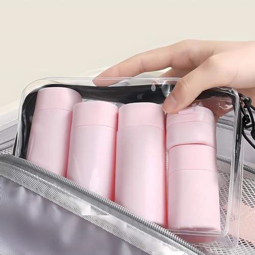 Suteng Travel Bottles for Toiletries, 5 Pack Travel Size Containers, TSA Approved Leak Proof - Refillable Silicone Toiletry Containers with Clear Bag for Shampoo, Conditioner & Lotion (Pink) - Image 4