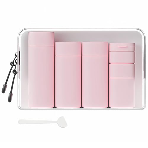 Suteng Travel Bottles for Toiletries, 5 Pack Travel Size Containers, TSA Approved Leak Proof - Refillable Silicone Toiletry Containers with Clear Bag for Shampoo, Conditioner & Lotion (Pink) - Image 1